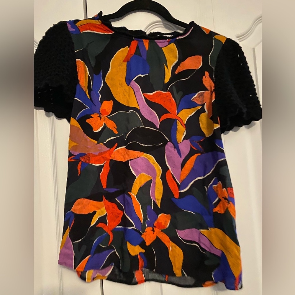 DR2 Multicolor Floral Dress with Black Crochet Sleeves